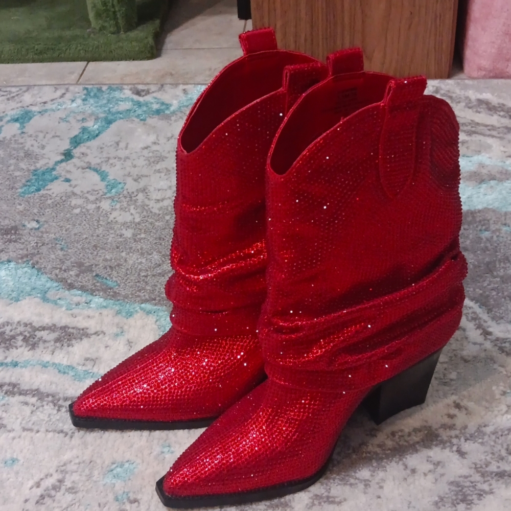 Jessica Simpson Gemorra Red Glitter Heeled Boots